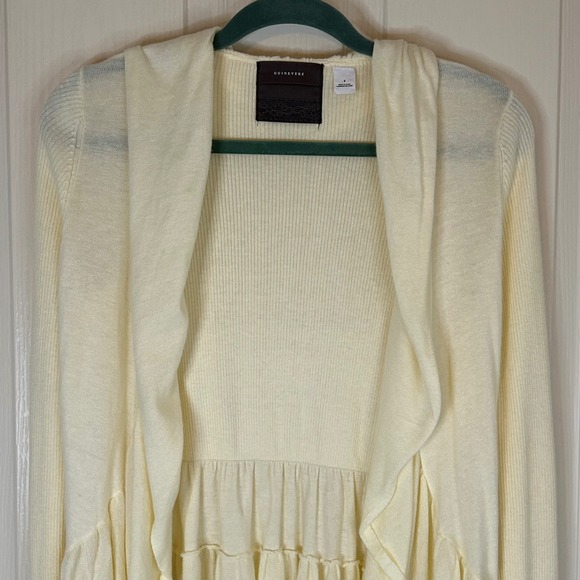 Anthropologie Guinevere Wm Cream Waterfall Peplum Ruffle Cardigan Sweater Size S - Picture 7 of 12